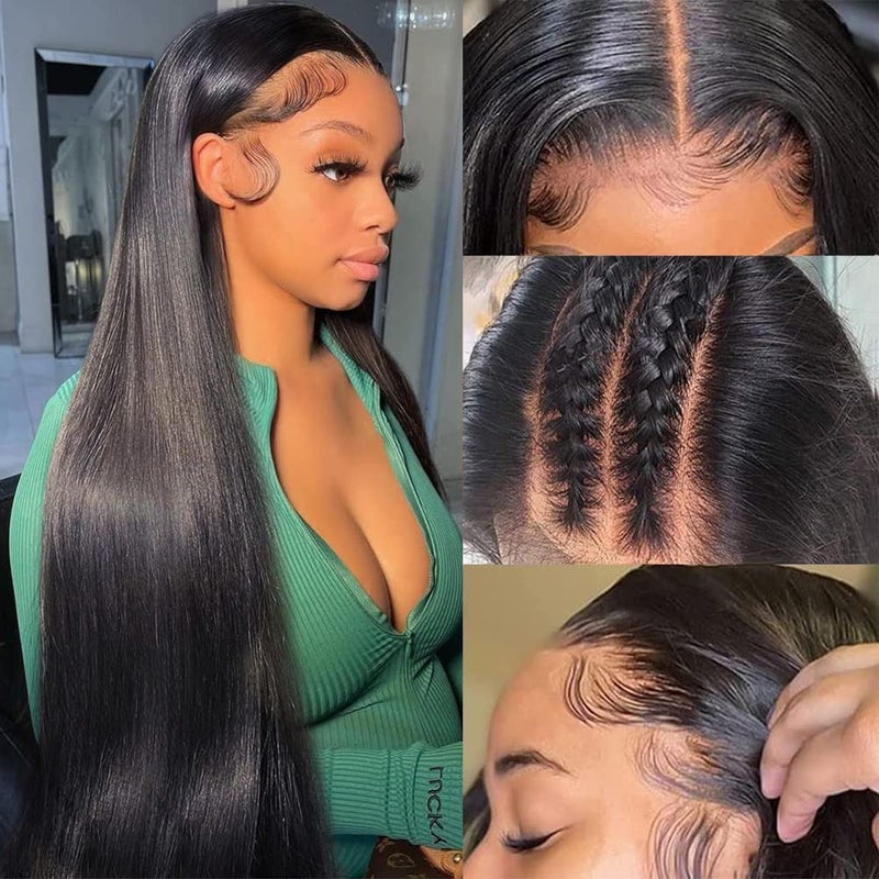 Subella 12A HD Lace Front Wigs Human Hair Pre Plucked Hairline with Baby Hair 180 Density 13x5 Brazilian Straight Human Hair Wigs for Black Women Natural Black Color (22inch) - Image 1